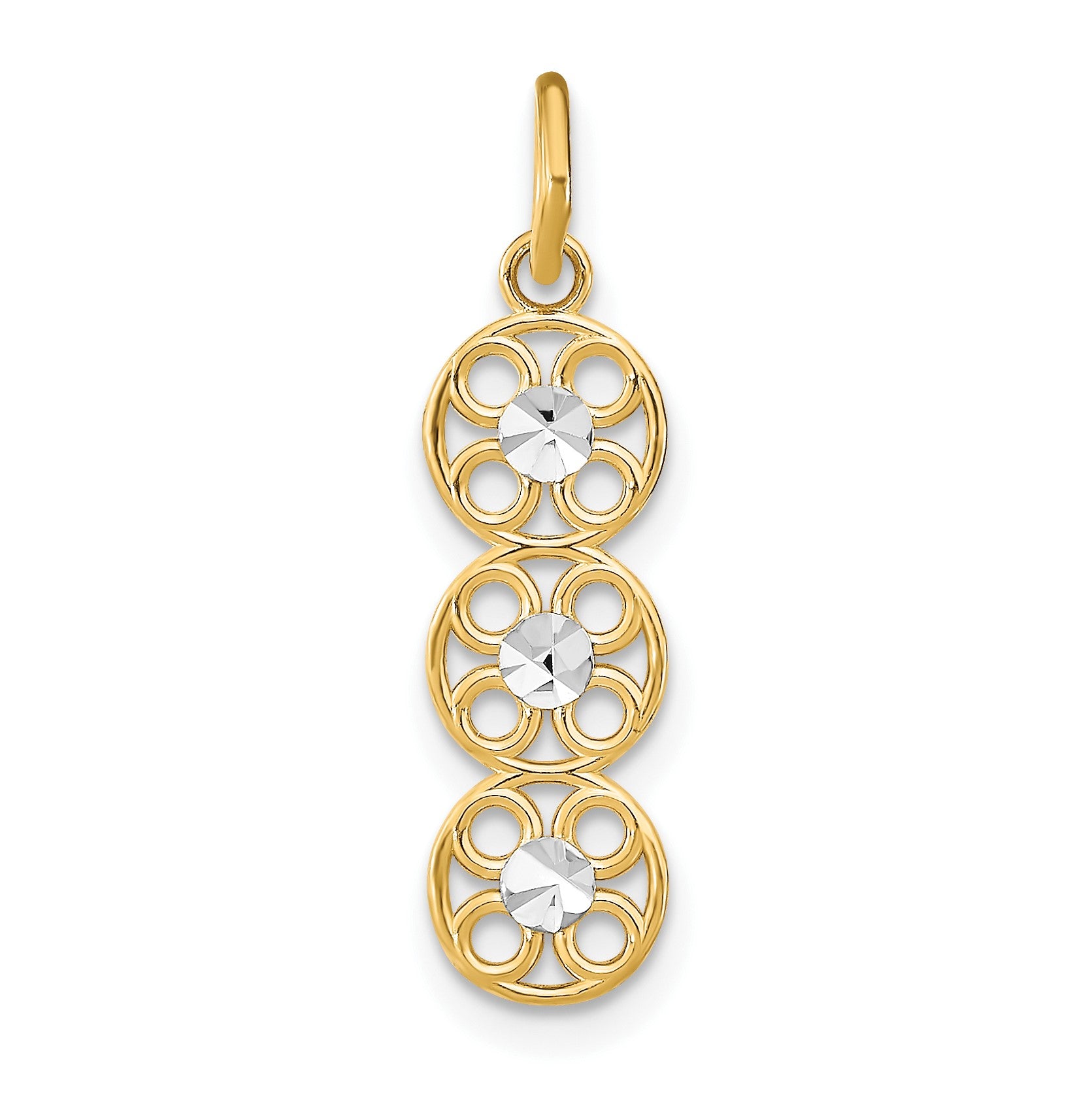 14k and White Rhodium Diamond-cut 3-Circle Charm