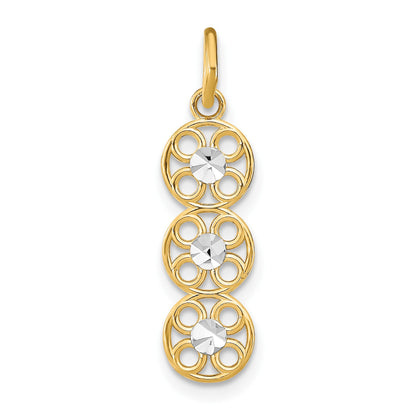 14k and White Rhodium Diamond-cut 3-Circle Charm