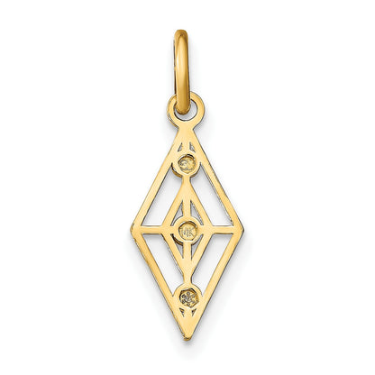 14K with White Rhodium Diamond-cut Diamond-Shaped Charm