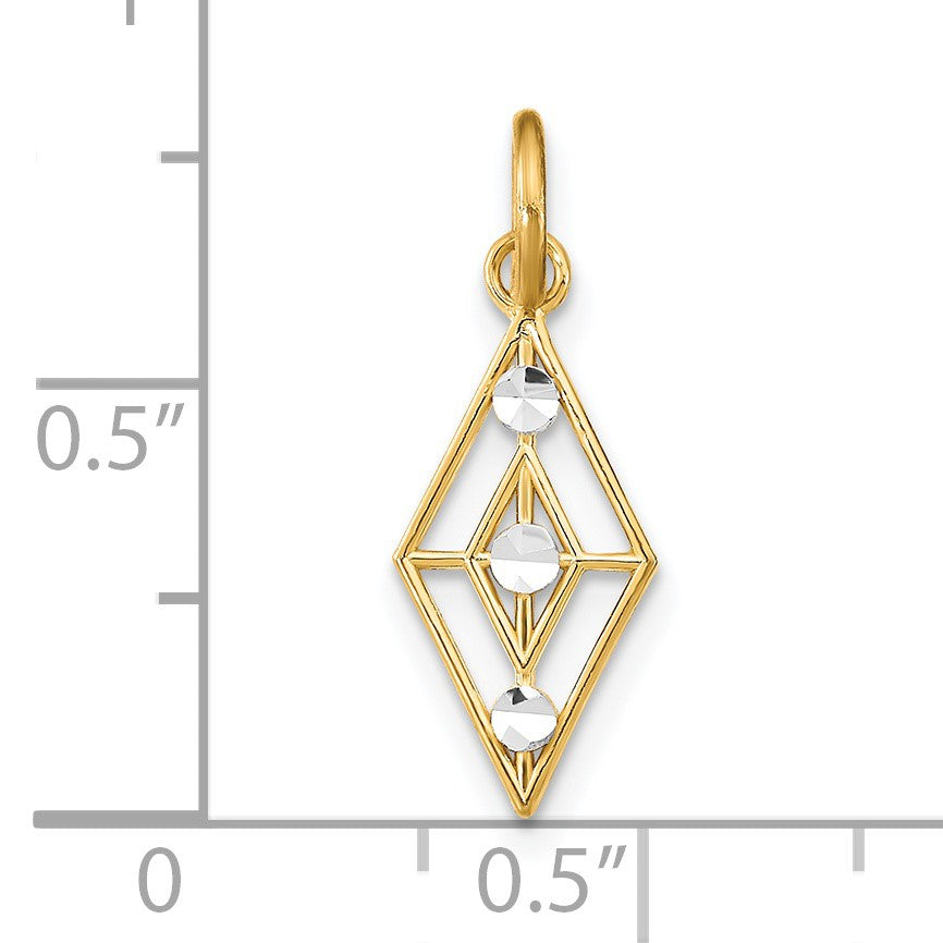 14K with White Rhodium Diamond-cut Diamond-Shaped Charm