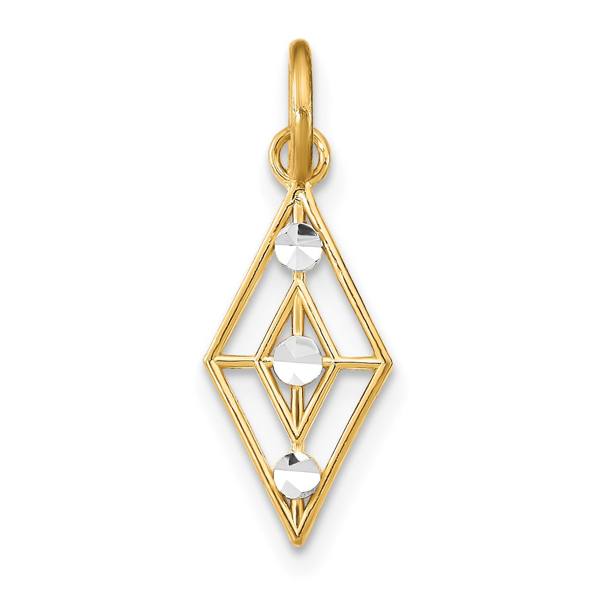 14K with White Rhodium Diamond-cut Diamond-Shaped Charm