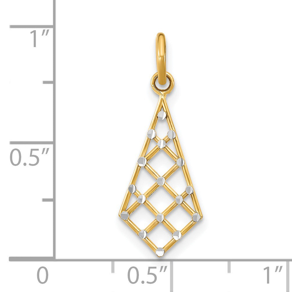 14K with White Rhodium Diamond-cut Small Criss-Cross Charm