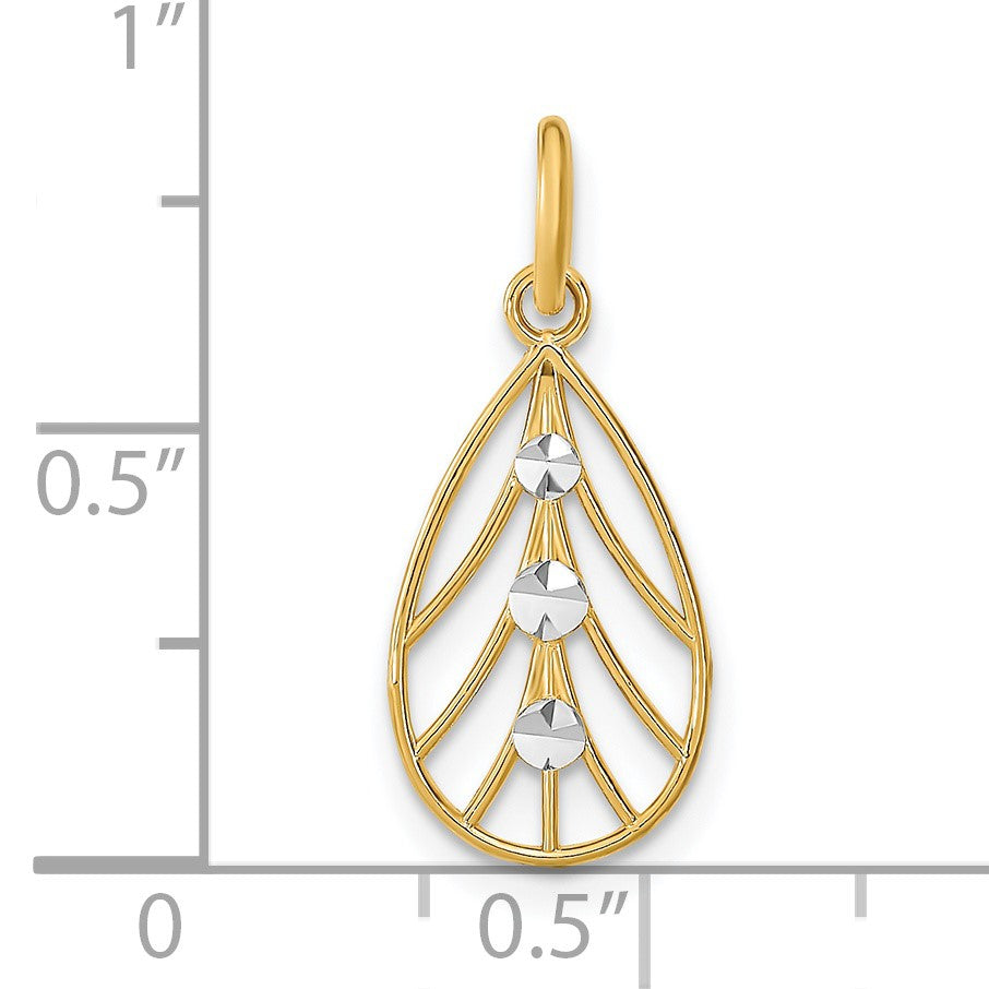 14K and White Rhodium Diamond-cut Small Teardrop Charm