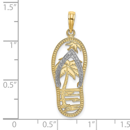 14K and White Rhodium Palm Tree Flip-Flop Charm