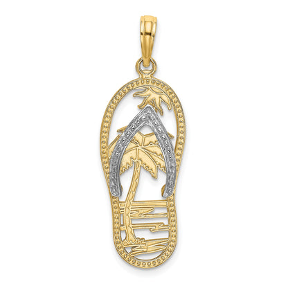 14K and White Rhodium Palm Tree Flip-Flop Charm