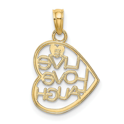 14k and White Rhodium LIVE LOVE LAUGH In Heart Charm