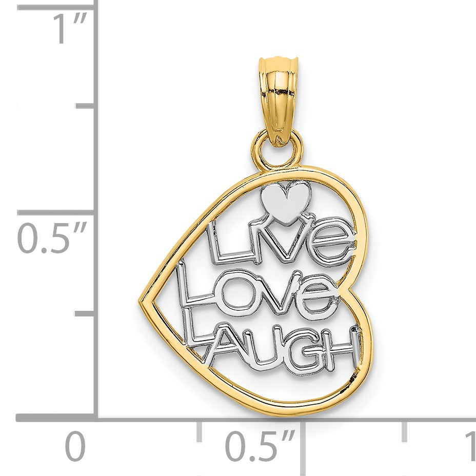 14k and White Rhodium LIVE LOVE LAUGH In Heart Charm