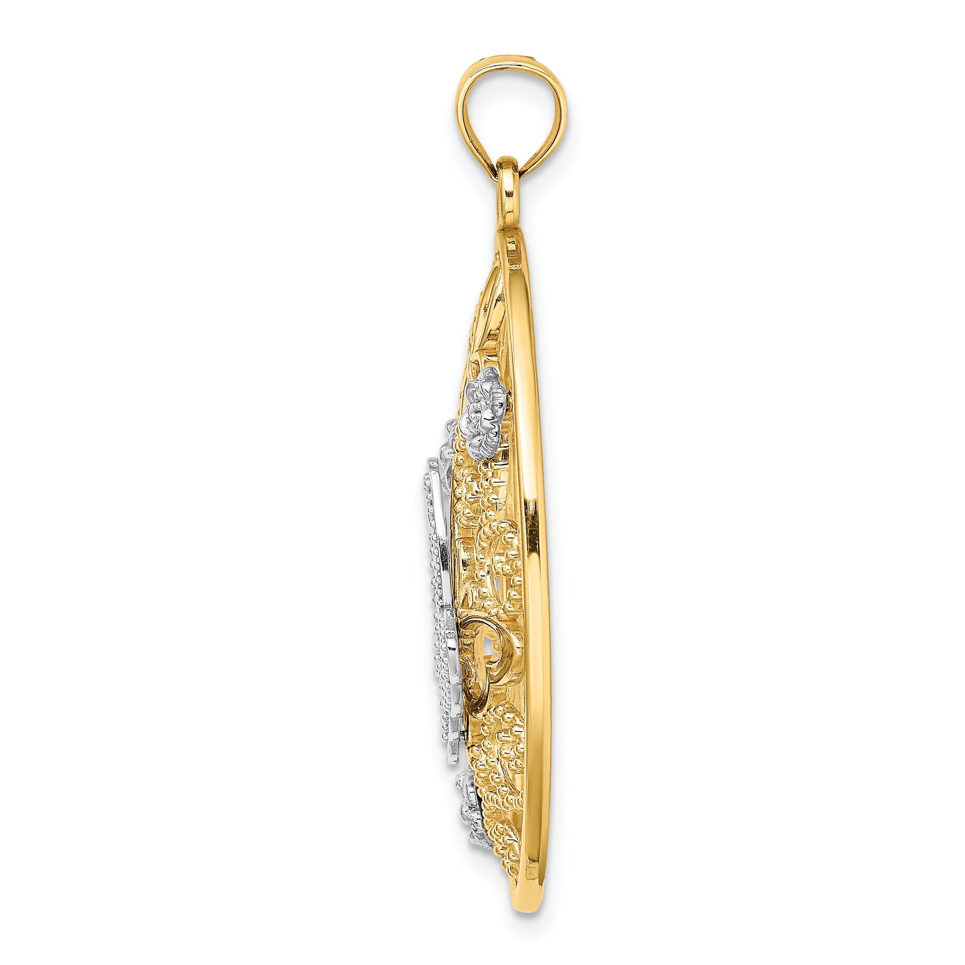 14k Two-Tone with Rhodium Butterfly and Flowers in Oval Frame Charm