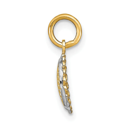 14K and White Rhodium Diamond-cut Mini Sunflower Charm
