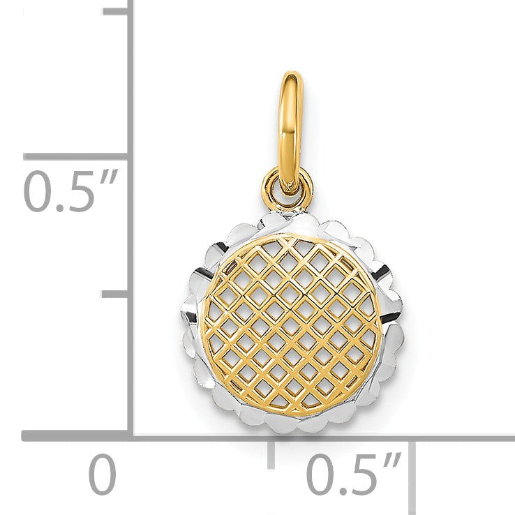 14K and White Rhodium Diamond-cut Mini Sunflower Charm