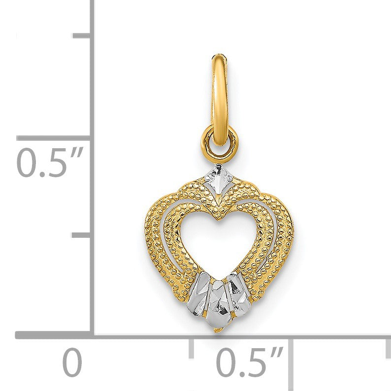 14k and White Rhodium Textured Mini Heart Charm