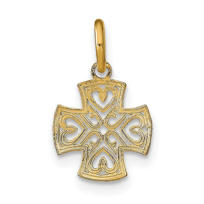 14K and White Rhodium Small Diamond-cut Hearts Maltese Cross Charm