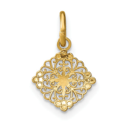 14K and White Rhodium Diamond-cut Mini Filigree Medallion Charm