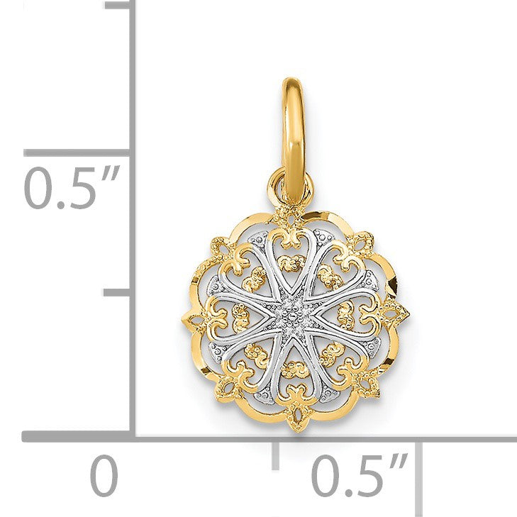 14K and White Rhodium Filigree Hearts Charm