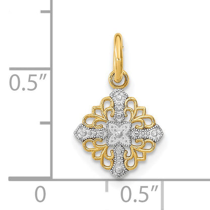 14K and White Rhodium Mini Cross Medallion Charm