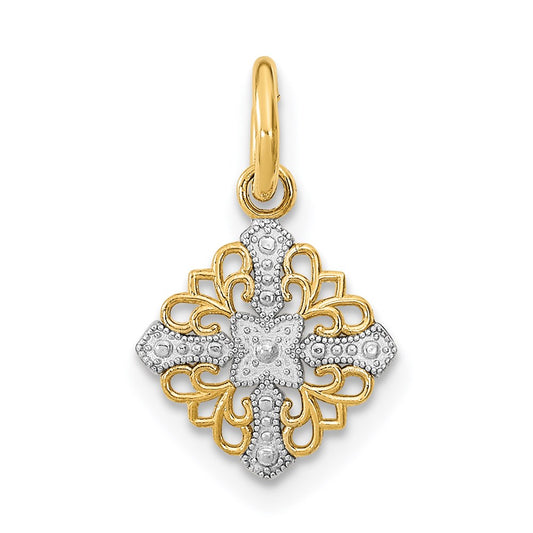 14K w/Rhodium Mini Cross Medallion Charm