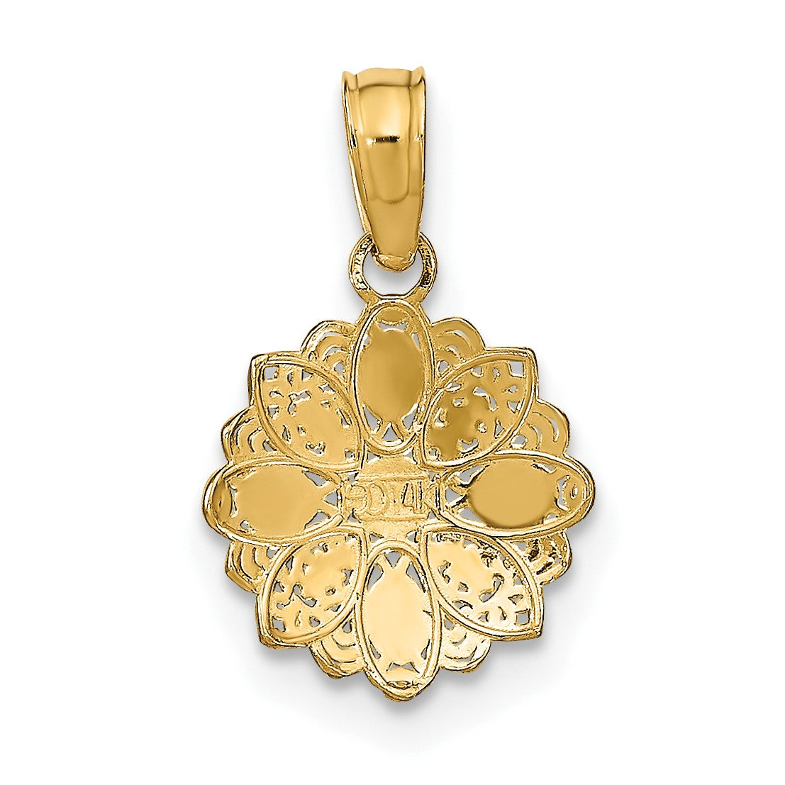 14K and White Rhodium Diamond-cut Mini Filigree Flower Charm