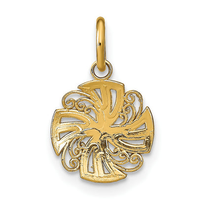 14K and White Rhodium Diamond-cut Mini Pinwheel Medallion Charm