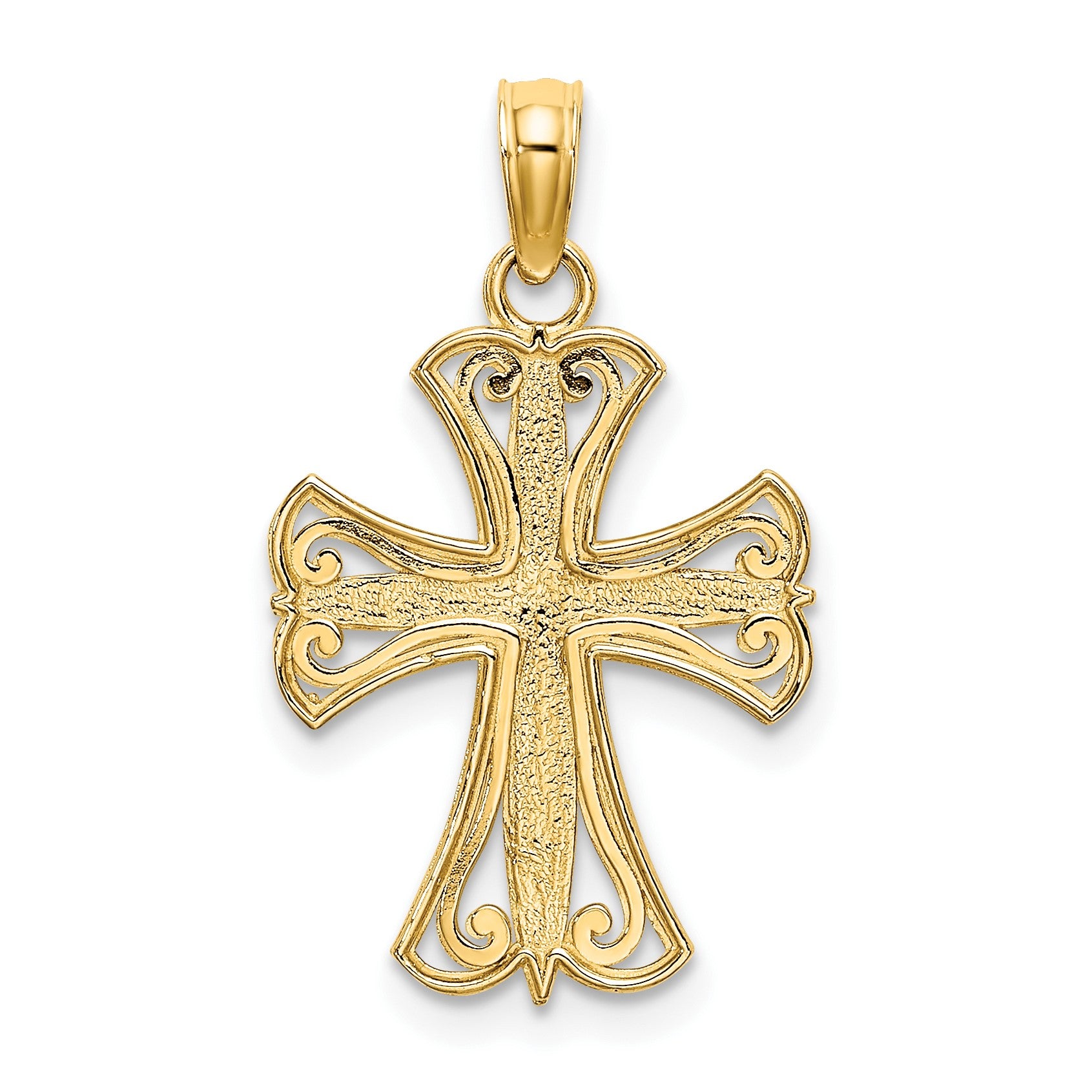 14K and White Rhodium Textured Cross Charm
