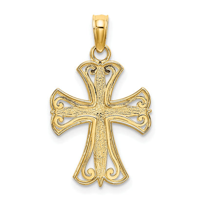 14K and White Rhodium Textured Cross Charm