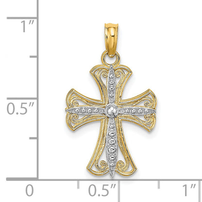 14K and White Rhodium Textured Cross Charm