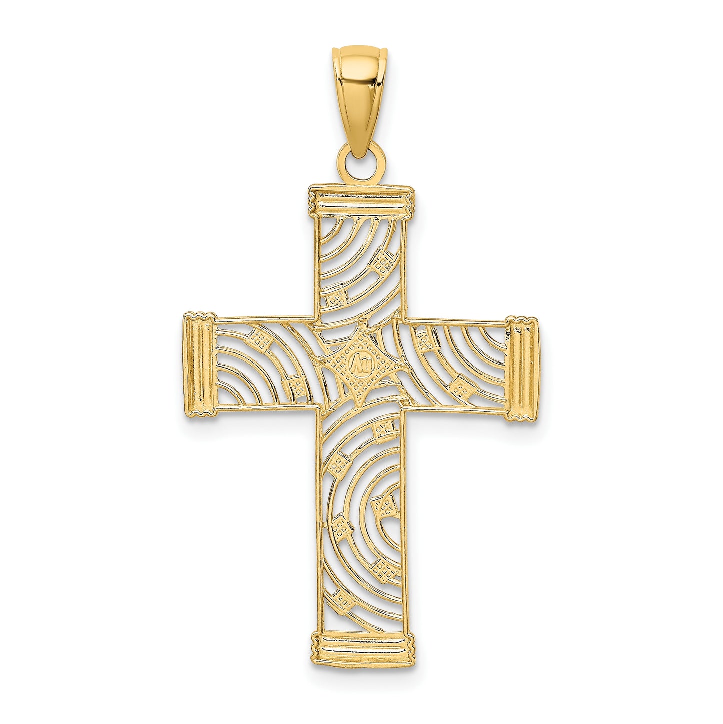 14K and White Rhodium Diamond-cut Stars Cut-Out Cross Charm