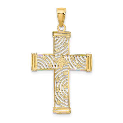 14K and White Rhodium Diamond-cut Stars Cut-Out Cross Charm