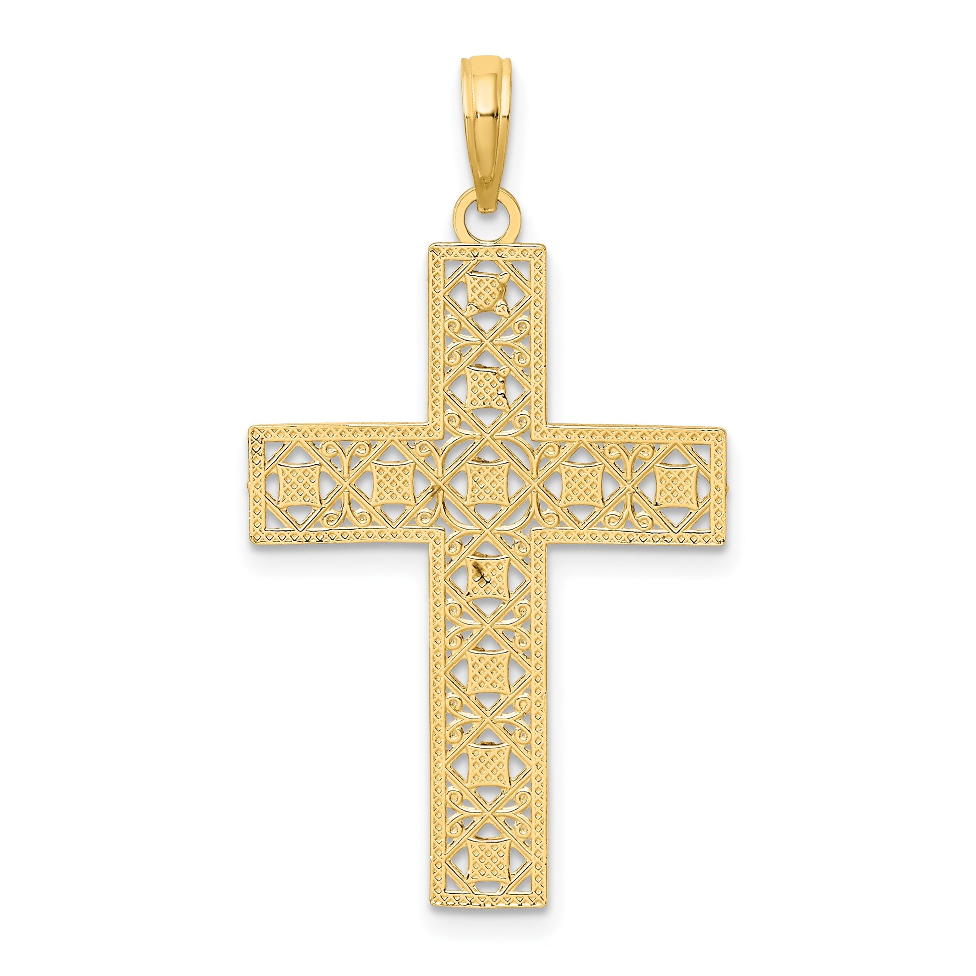 14K and White Rhodium Diamond-cut and Cut-Out Cross Charm