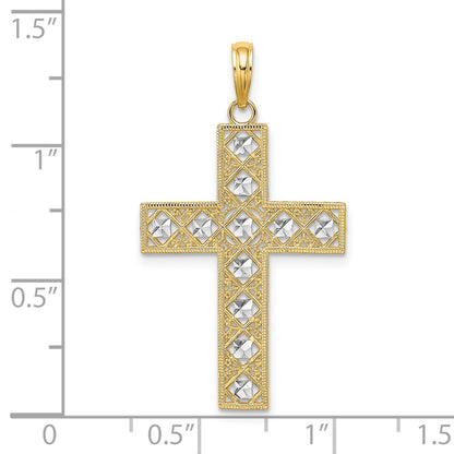 14K and White Rhodium Diamond-cut and Cut-Out Cross Charm