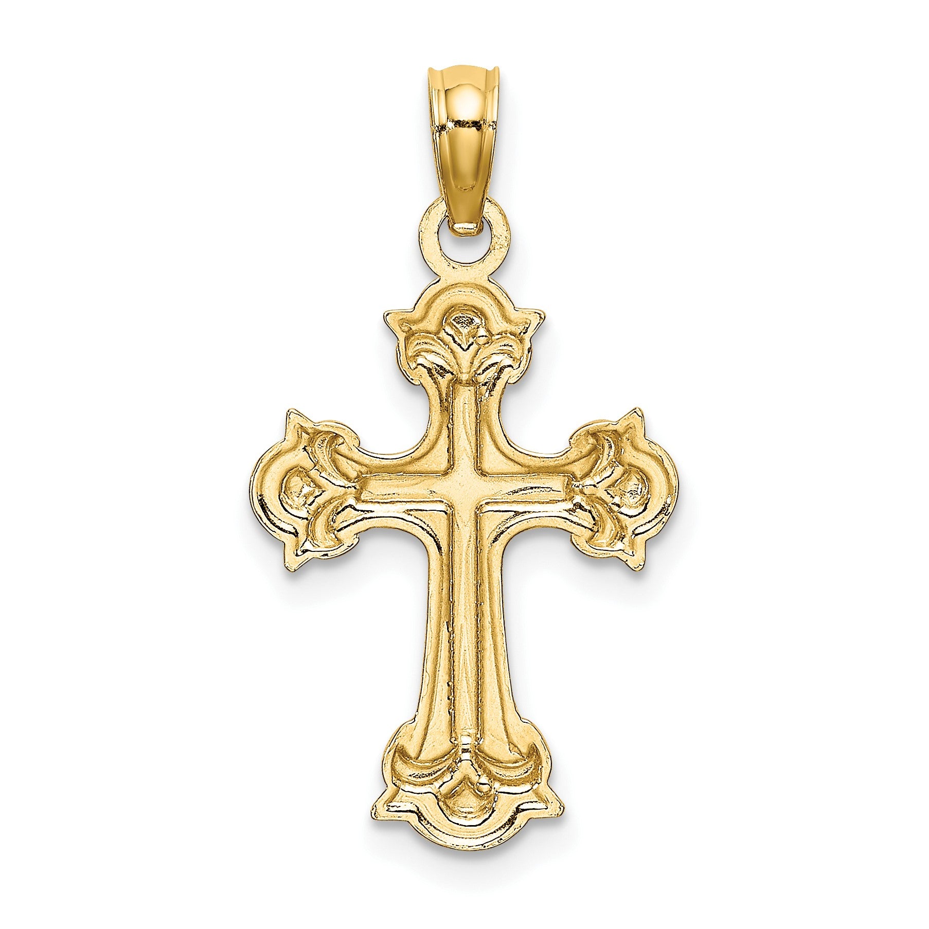 14K with Rhodium Diamond-cut Fleur-De-Lis Cross Charm