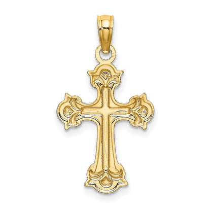 14K with Rhodium Diamond-cut Fleur-De-Lis Cross Charm