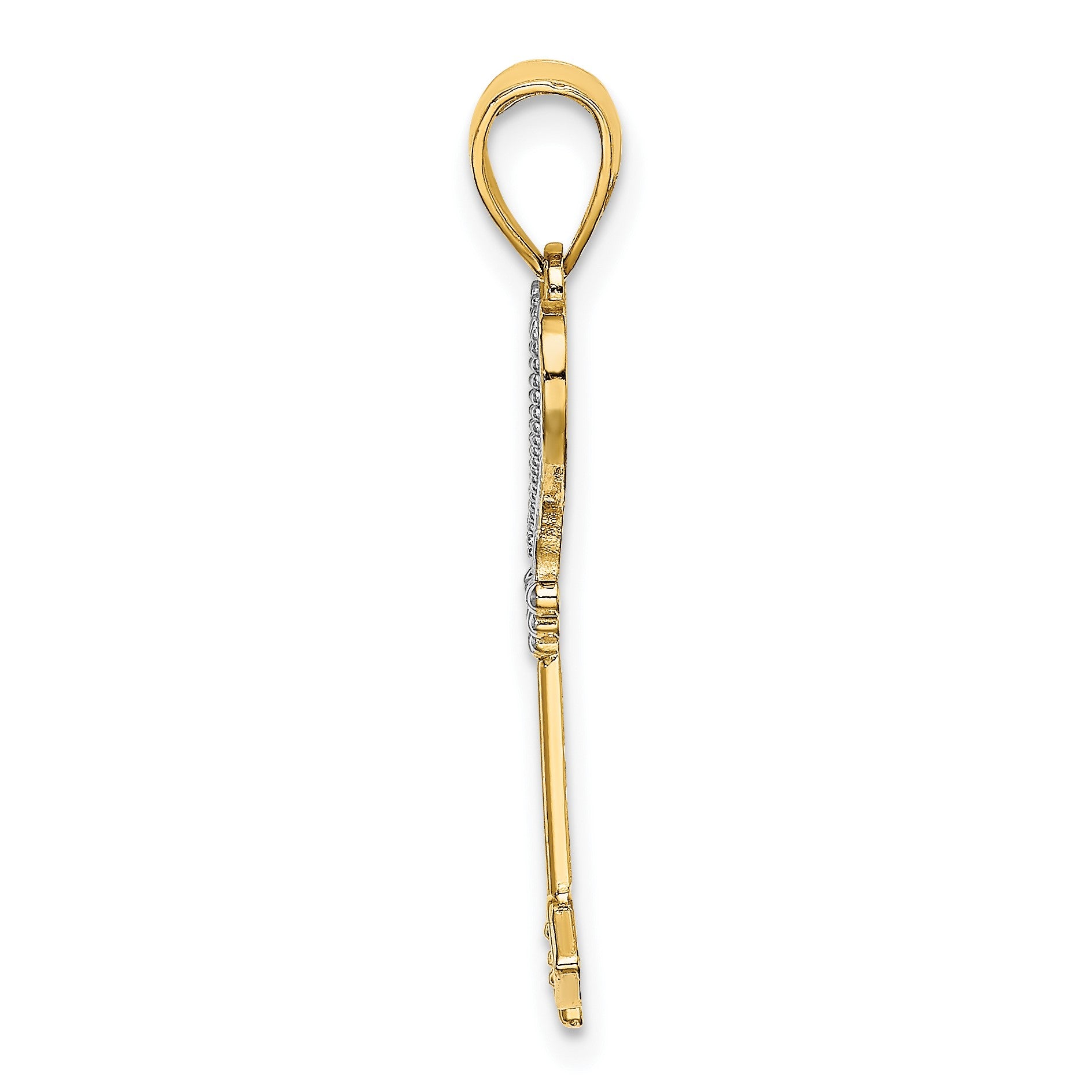 14k and White Rhodium Key with Heart Charm