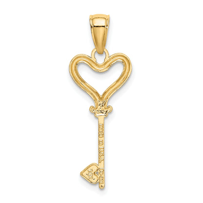 14k and White Rhodium Key with Heart Charm