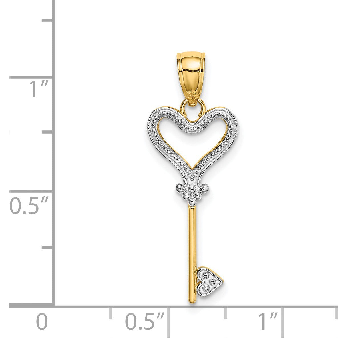 14k and White Rhodium Key with Heart Charm