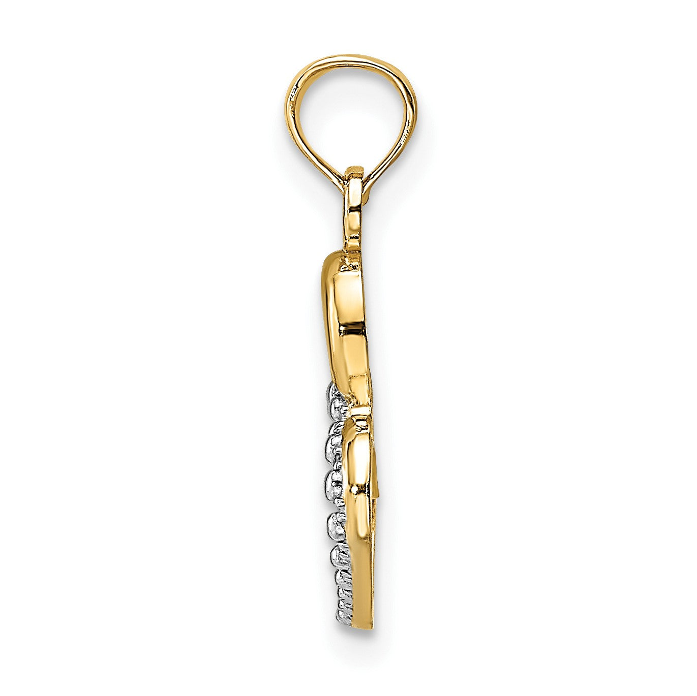 14k and White Rhodium Polished and Textured Intertwined Hearts Charm