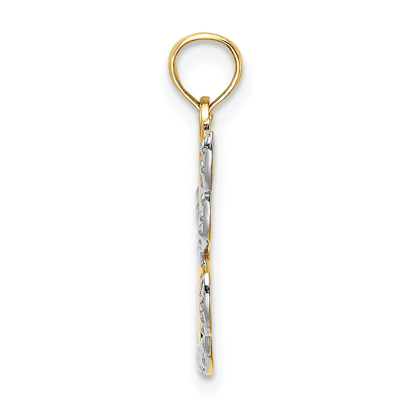 14K and White Rhodium Polished and Textured Cut-Out HOPE Angel Charm