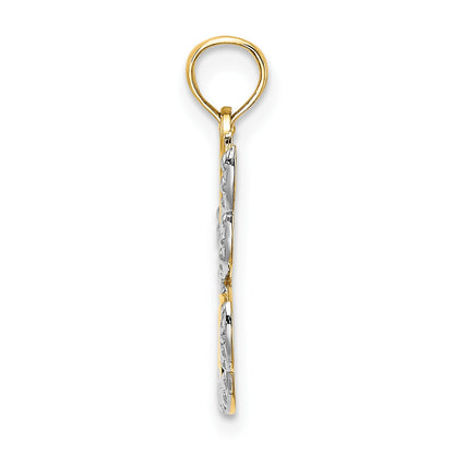 14K and White Rhodium Polished and Textured Cut-Out HOPE Angel Charm