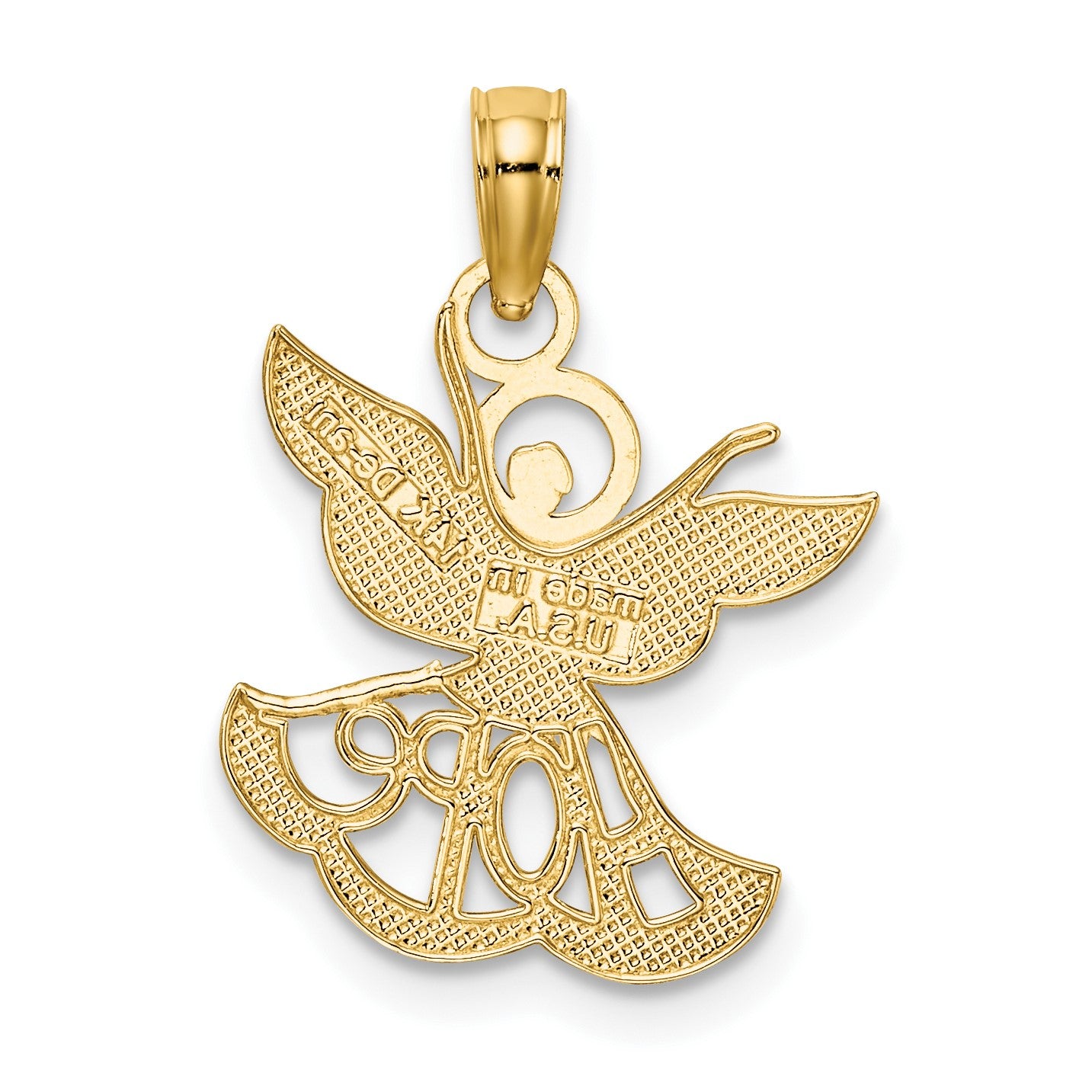 14K and White Rhodium Polished and Textured Cut-Out HOPE Angel Charm