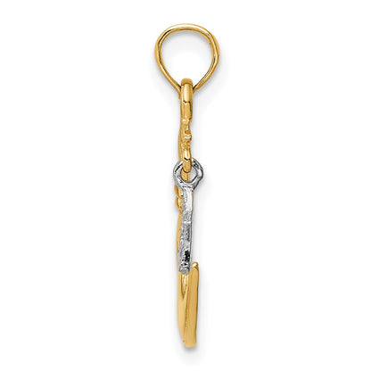 14k Two-Tone Polished Half Moon and Dangle Star Pendant