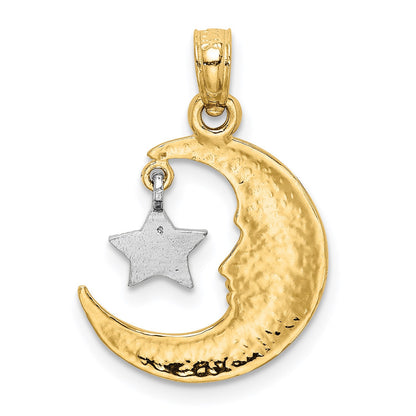 14k Two-Tone Polished Half Moon and Dangle Star Pendant