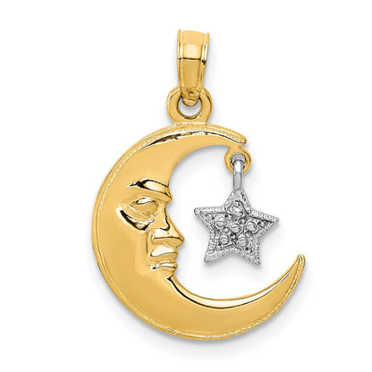 14k Two-Tone Polished Half Moon and Dangle Star Pendant