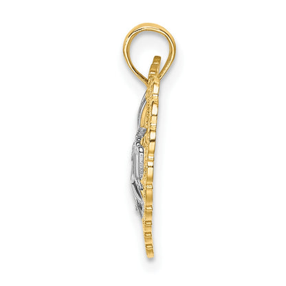 14k with White Rhodium Cut-Out MOM In Scalloped Heart Charm