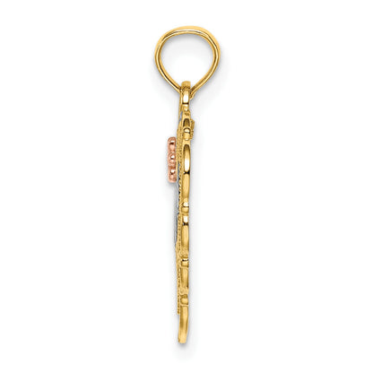 14k Two-Tone with White Rhodium MOM Heart with Flower Charm