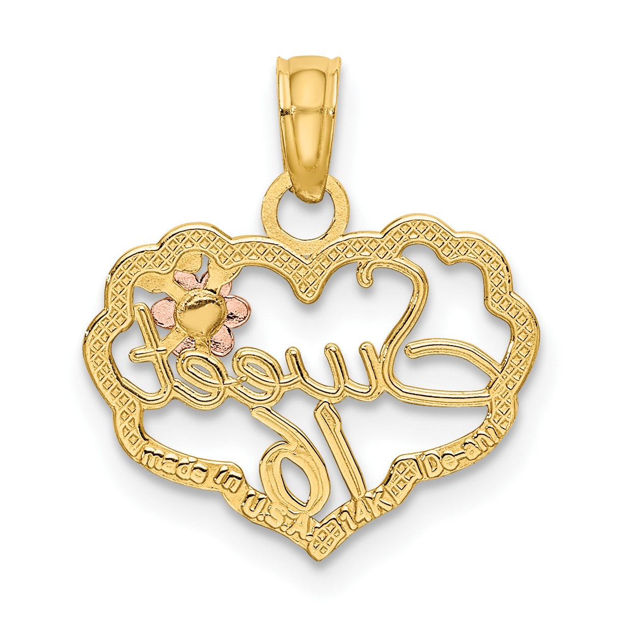 14k Two-Tone SWEET 16 Heart with Flower Charm