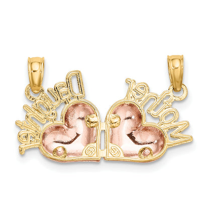 14k Two-Tone MOTHER and DAUGHTER 2-Piece Break-Apart Hearts Charm