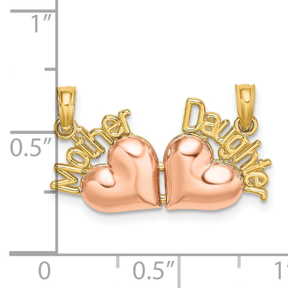 14k Two-Tone MOTHER and DAUGHTER 2-Piece Break-Apart Hearts Charm