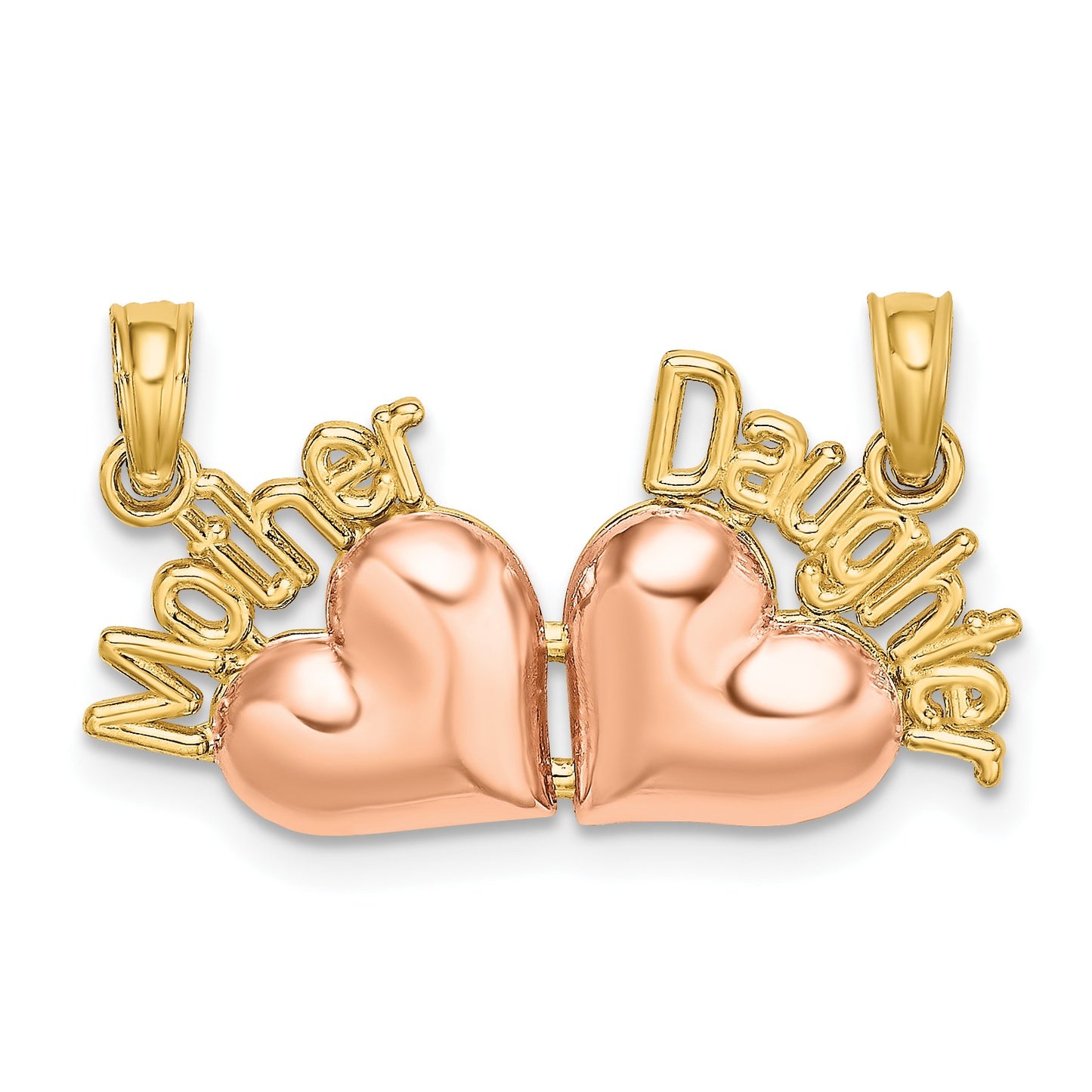 14k Two-Tone MOTHER and DAUGHTER 2-Piece Break-Apart Hearts Charm