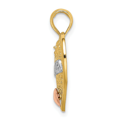 14k Two-tone with White Rhodium GRANDMA In Filigree Heart Charm