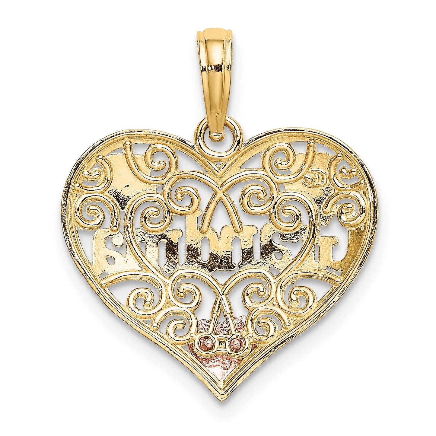 14k Two-tone with White Rhodium GRANDMA In Filigree Heart Charm