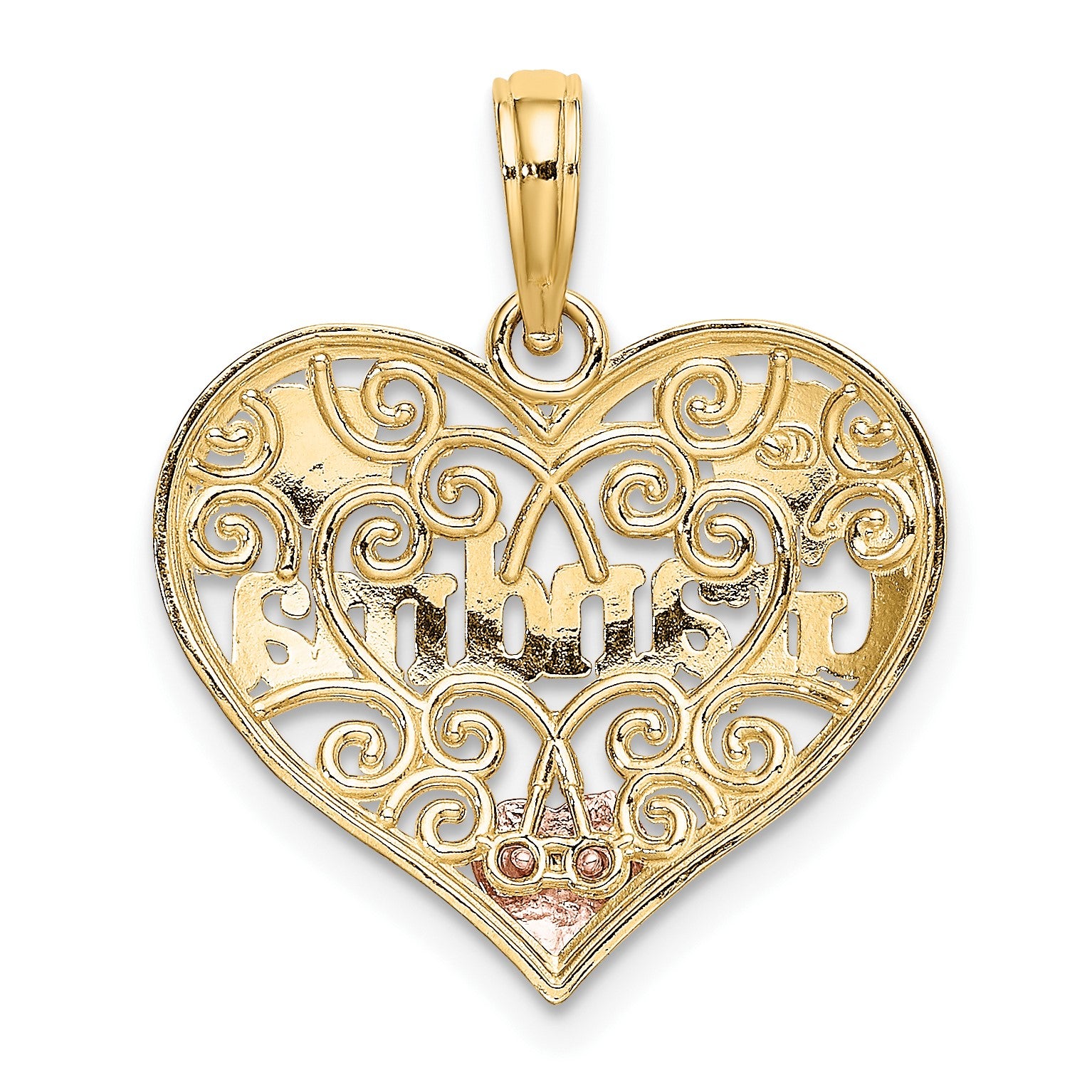 14k Two-tone with White Rhodium GRANDMA In Filigree Heart Charm